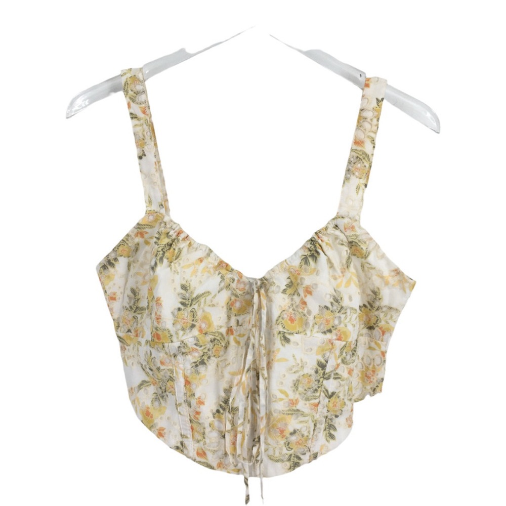 Bardot Broderie Floral Eyelet Corset Crop Top 10/L Tie Front Sweetheart Neck NWD - Picture 3 of 5